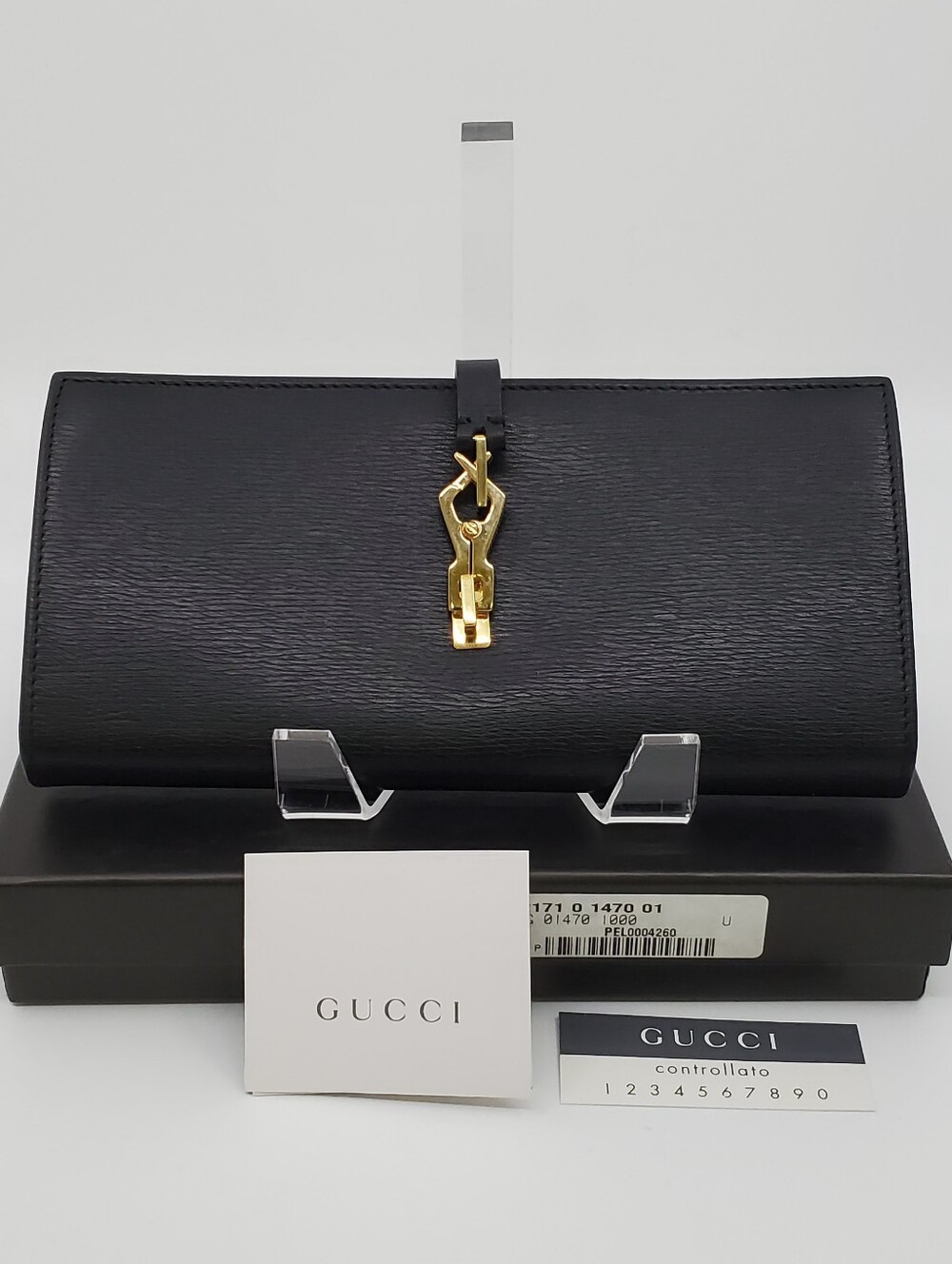 Gucci vintage Jackie Black Leather Continental Wallet